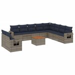 vidaXL Salon de jardin 11 Pièces avec coussins gris résine tressée