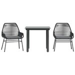vidaXL Ensemble à manger de jardin et coussins 3 Pièces noir rotin verre