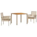 vidaXL Ensemble de salle à manger de jardin en 3 pièces avec coussins crème beige poly rotin