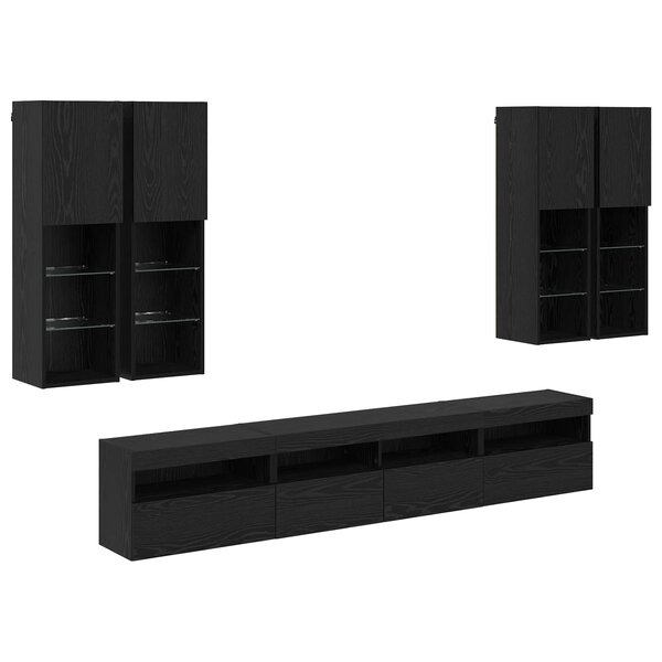 vidaXL Ensemble de meuble TV mural avec éclairage LED 7 Pièces Chêne noir