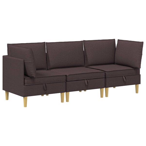vidaXL Canapé modulaire avec rangement 3 Pièces Marron foncé Tissu