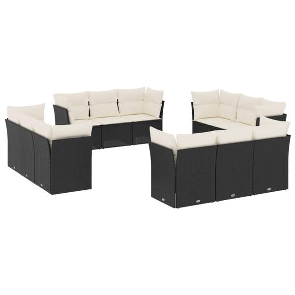 vidaXL Salon de jardin 12 Pièces avec coussins noir résine tressée