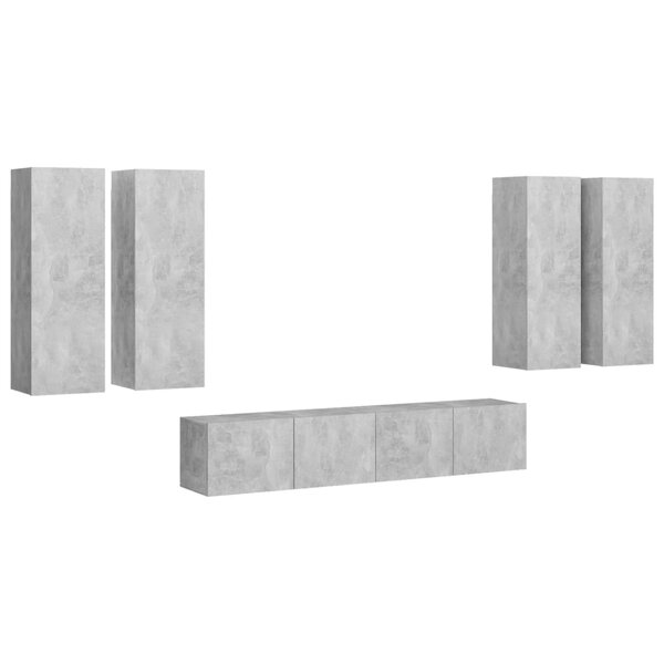 vidaXL Ensemble de meubles TV 6 Pièces Gris béton Bois d'ingénierie