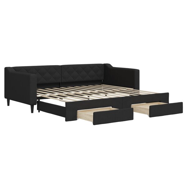vidaXL Lit de jour avec gigogne et tiroirs sans matelas noir 90x200 cm
