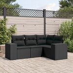 vidaXL Salon de jardin 4 Pièces avec coussins noir résine tressée