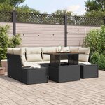 vidaXL Ensemble de salle à manger pour jardin Manuel 7 Pièces Noir  Crème