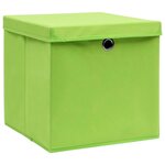 vidaXL Boîtes de rangement avec couvercles 4 Pièces Vert 32x32x32cm Tissu