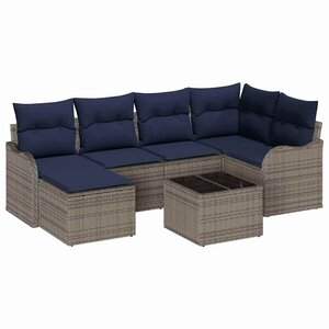 vidaXL Ensemble de canapé de jardin 7 Pièces Gris polyrotin