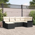 vidaXL Ensemble de canapé de jardin avec coussin 6 Pièces Noir Poly rotin