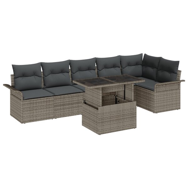 vidaXL Ensemble de Canapés de Jardin 7 pièces avec Coussins Gris Rattan Synthétique