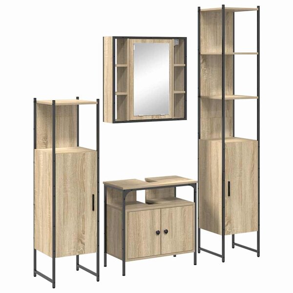 vidaXL Ensemble de mobilier de salle de bain Autre 4 Pièces Chêne sonoma