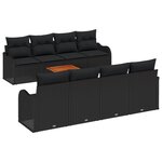Set de canapé de jardin 9 pièces avec coussins noir poly rotin acacia