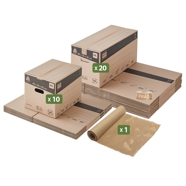 Pack and Move - Kit déménagement écologique + 1 adhésif kraft "fragile" offert