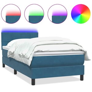 vidaXL Sommier à lattes de lit et matelas et LED bleu foncé 80x220 cm velours