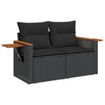Set de 12 pièces de Canapé de Jardin avec Coussins Noir Poly Rattan Acacia