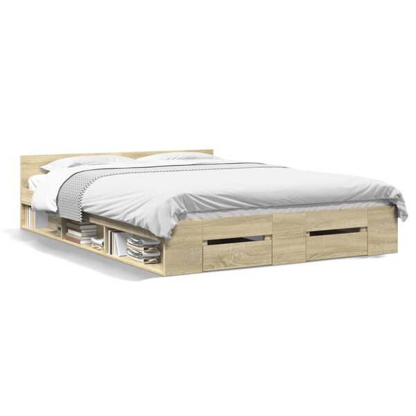 vidaXL Cadre de lit avec tiroirs sans matelas chêne sonoma 150x200 cm