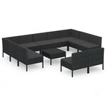 vidaXL Salon de jardin 12 Pièces avec coussins Résine tressée Noir