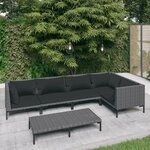 vidaXL Salon de jardin 6 Pièces avec coussins Résine tressée Gris foncé