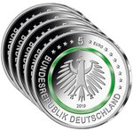 Pack pièces de monnaie 5 euro Allemagne 2019 (les 5 ateliers A, D, F, G et J) BE – Zone tempérée