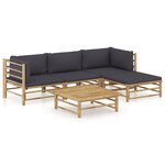 vidaXL Salon de jardin 5 Pièces avec coussins gris foncé bambou