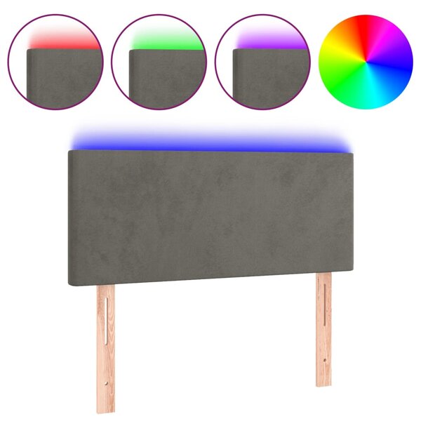 vidaXL Tête de lit à LED Gris foncé 90x5x78/88 cm Velours