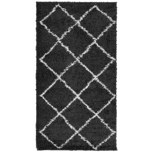 vidaXL Tapis shaggy à poils longs moderne noir et crème 60x110 cm