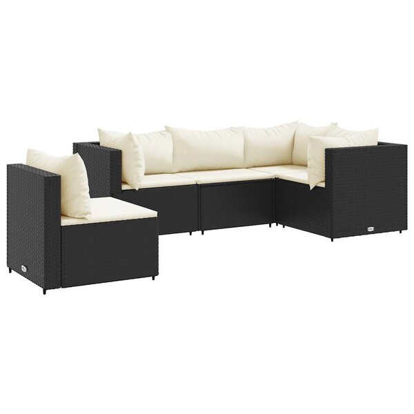vidaXL Salon de jardin 5 Pièces avec coussins Noir Résine tressée