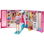 Barbie le dressing deluxe 60 cm -  10 espaces de rangement  4 habillages complets + de 25 accessoires et 1 poupée barbie