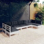 vidaXL Salon de jardin 7 Pièces avec coussins blanc bois de pin massif