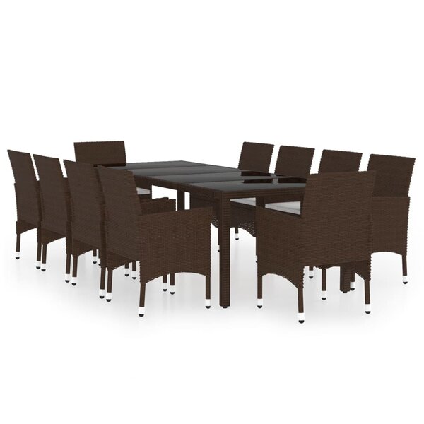vidaXL Mobilier à dîner de jardin 11Pièces poly rotin et bois solide brun
