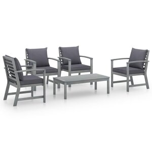 vidaXL Salon de jardin 5 Pièces avec coussin Bois d'acacia solide Gris