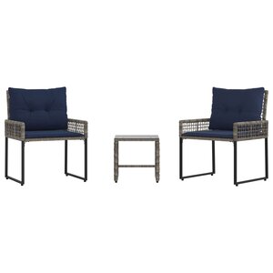 vidaXL Ensemble de meubles d'extérieur 3 Pièces Gris et marine
