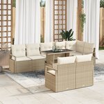 Ensemble de Canapé de Jardin 9 Pièces avec Coussins Beige Poly Rattan