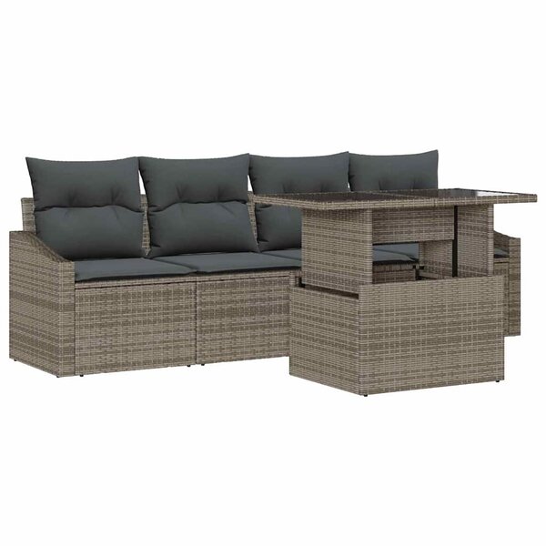 vidaXL Ensemble de canapé de jardin 5 Pièces Gris Poly rotin