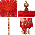 vidaXL Parasol balinais 260 Rouge 210-220 cm Coton et bois massif