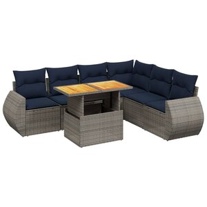 vidaXL Salon de jardin 7 Pièces avec coussins gris résine tressée