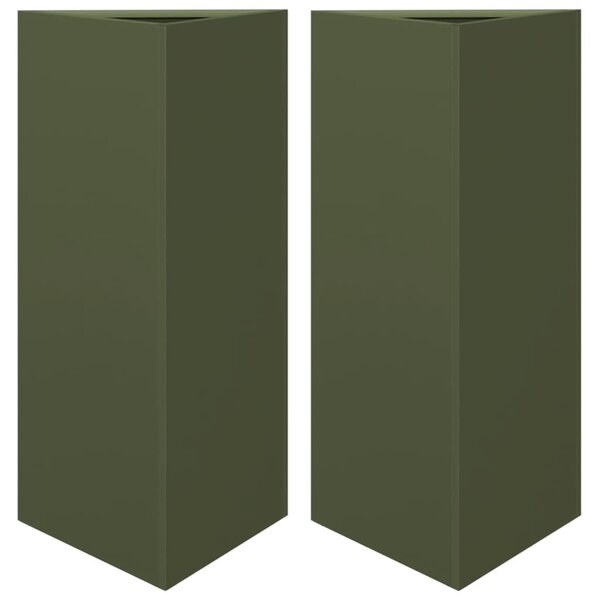 vidaXL Jardinières 2 Pièces vert olive triangulaire 40x34 5x70 cm acier