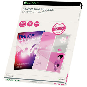 Leitz pochettes de plastification 125 microns a3 100 pièces