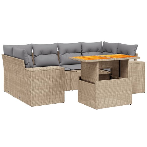 vidaXL Salon de jardin avec coussins 7 Pièces beige résine tressée