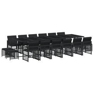 vidaXL Ensemble à manger de jardin 17 Pièces coussins noir résine tressée
