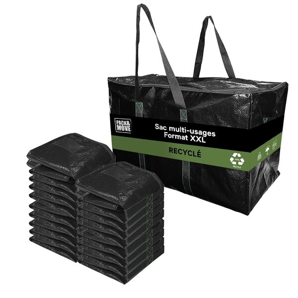 Pack and Move - Lot 16 Grands Sacs Déménagement Recyclé - Rangement Et Transport Ultra Résistant - Réutilisable - Poignées Solides - 100L