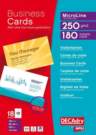 Pack 180 Cartes Visite 250G. Blanc 85X54