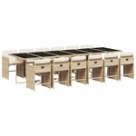 vidaXL Ensemble à manger de jardin et coussins 13 Pièces beige