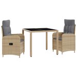 vidaXL Ensemble de repas extérieur 3 Pièces Beige et Gris clair