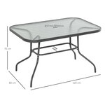 Table de jardin rectangulaire dim. 120L X 80l x 70H cm métal époxy gris plateau verre trempé