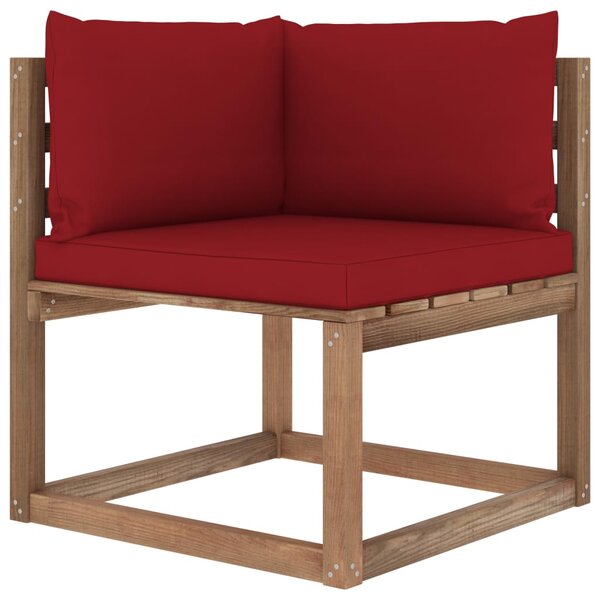 vidaXL Canapé d'angle palette de jardin avec coussins rouge bordeaux