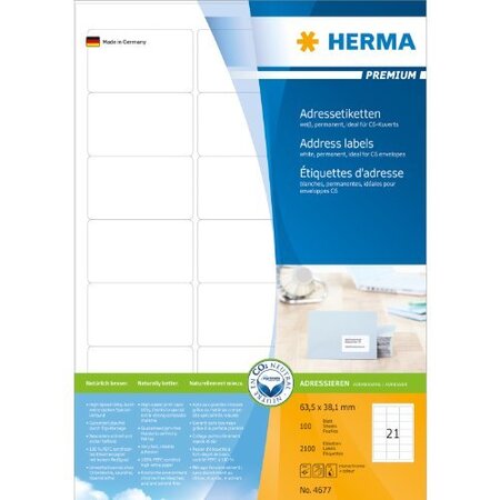 Etiquettes universelles premium, 63,5 x 38,1 mm, blanc 2100 sur 100 f herma