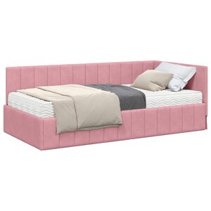 vidaXL Cadre de lit d'angle avec matelas 2 Pièces Gris Velours