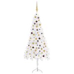 vidaXL Arbre de Noël artificiel d'angle LED et boules Blanc 210 cm PVC