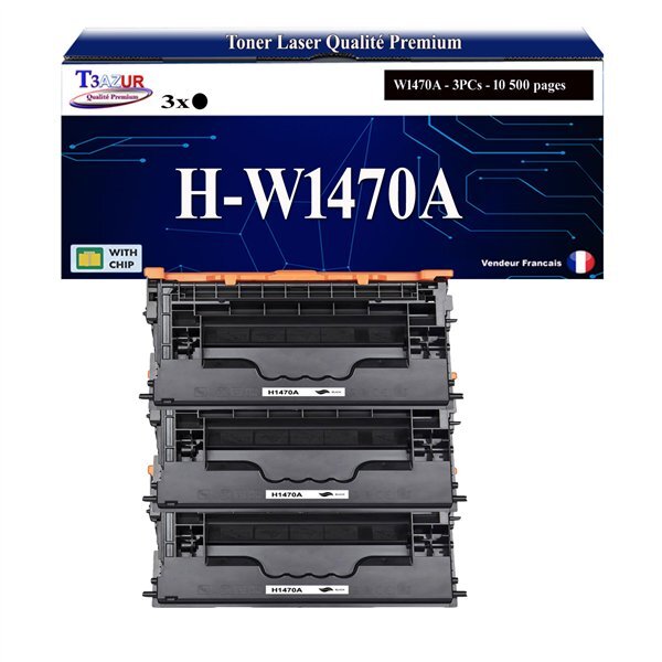 T3AZUR -3x Toners compatibles avec HP W1470A (147A) pour HP LaserJet Enterprise M610  M610dn  M610n  M611dn  M611n  M611x  M612dn